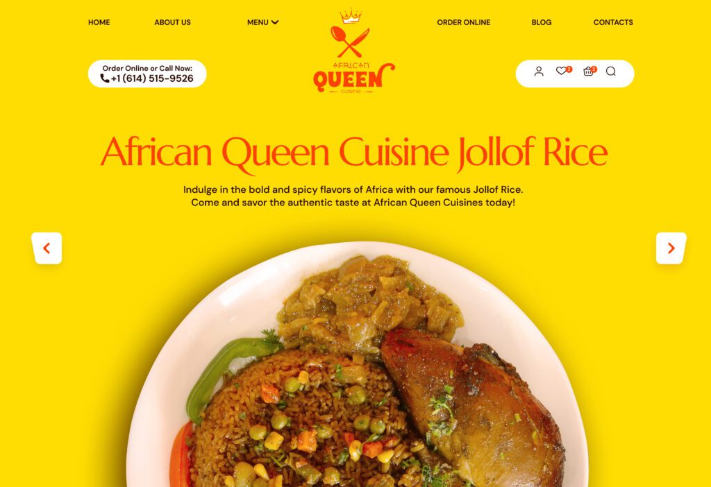 African Queen Cuisine hero page - Eko Square - Ecommerce development Columbus Ohio